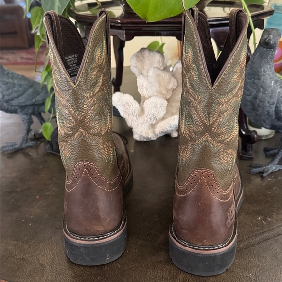 Justin steel toe ,oil and slip resistant brown green orange yellow leather boots main image 9